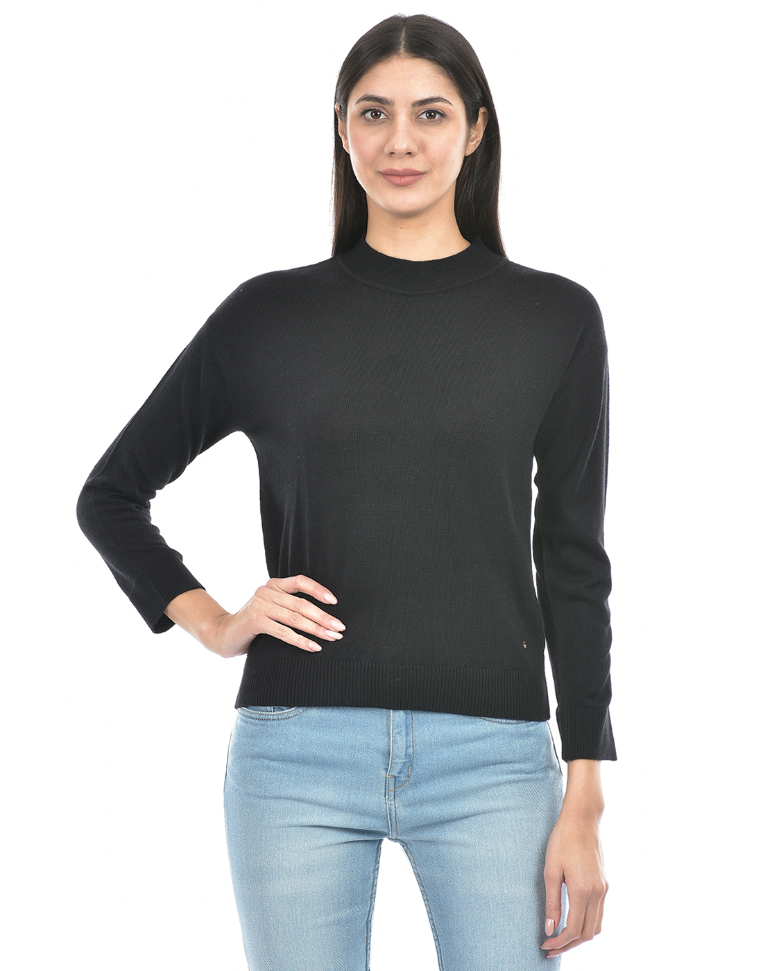 Numero Uno Women Solid Black Sweater